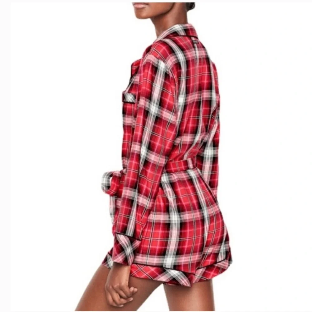 Victoria’s Secret Red Plaid Flannel Sleep Romper Silver Threads Sz Small NEW - Picture 10 of 12
